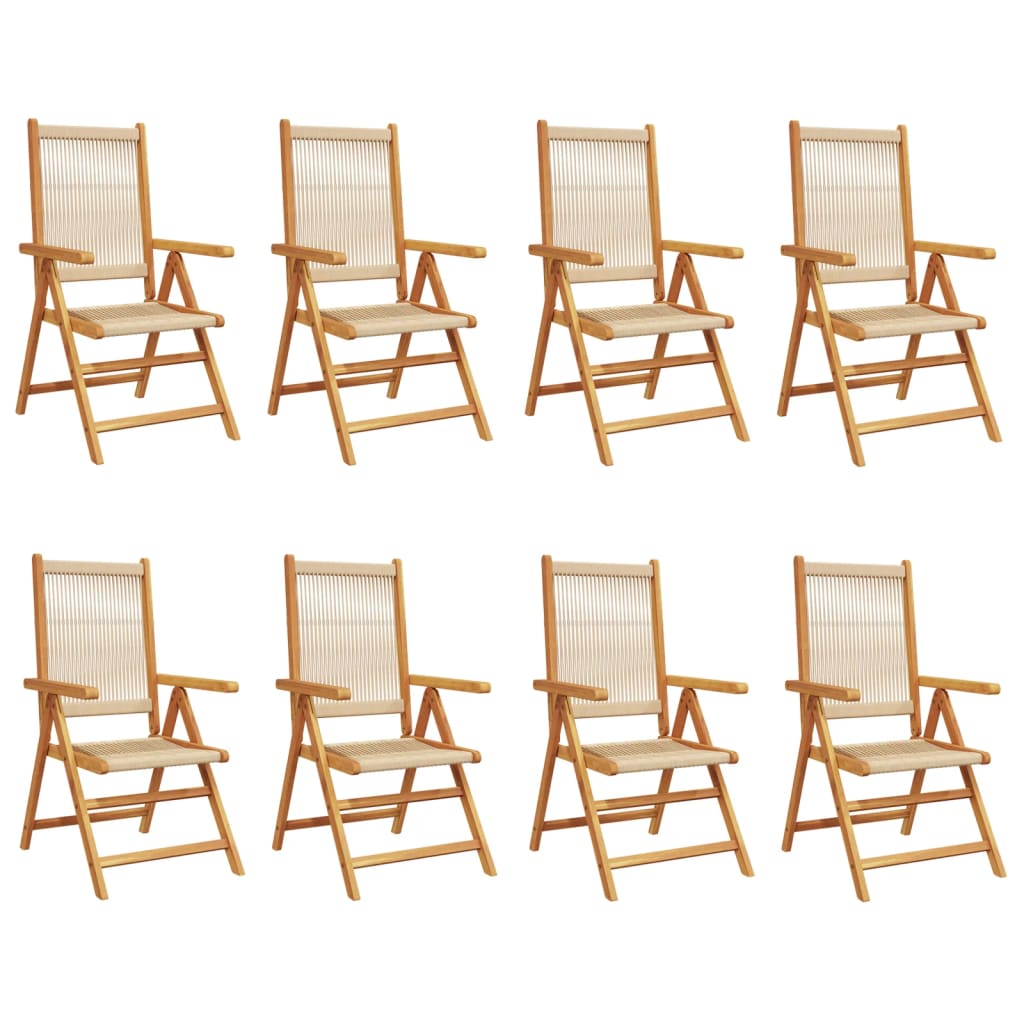 Beige Solid Wood Acacia Reclining Garden Chairs, Set of 8
