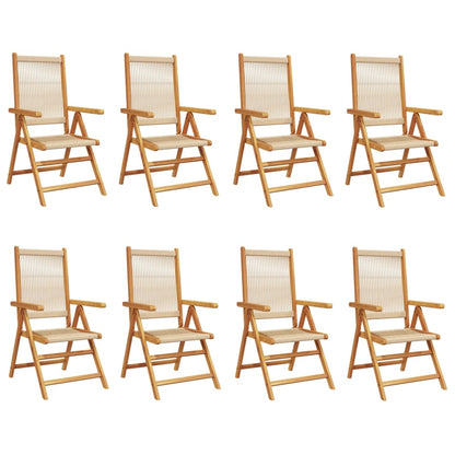 Beige Solid Wood Acacia Reclining Garden Chairs, Set of 8