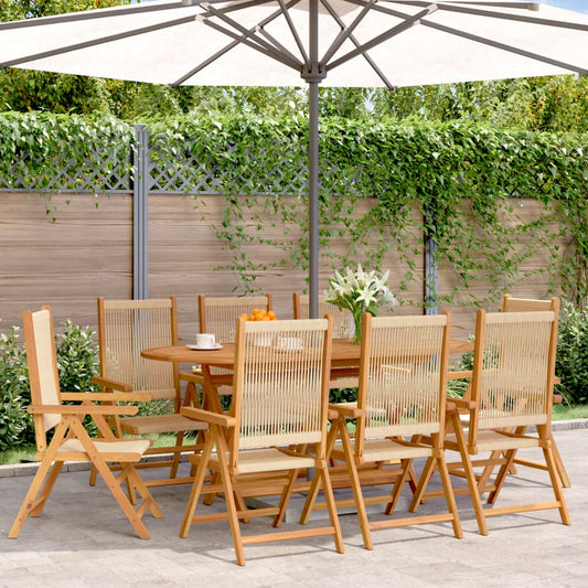Beige Solid Wood Acacia Reclining Garden Chairs, Set of 8