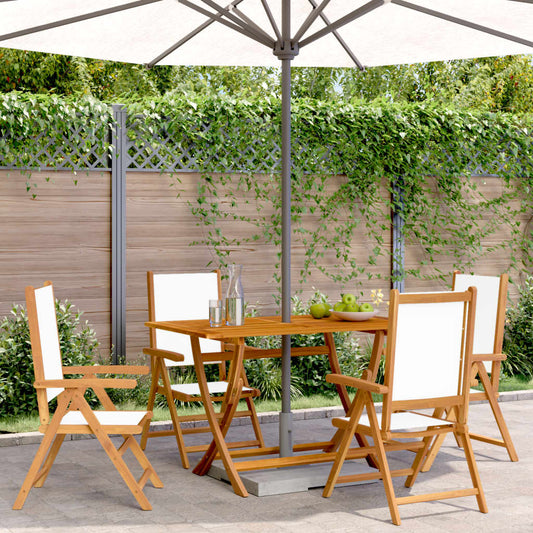 Cream White Reclining Garden Chairs 4 pcs - Fabric & Solid Wood