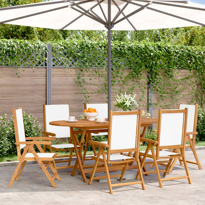 6-Piece Cream White Wood Reclining Garden Chairs Set