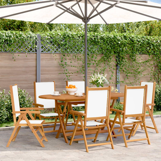 6-Piece Cream White Wood Reclining Garden Chairs Set
