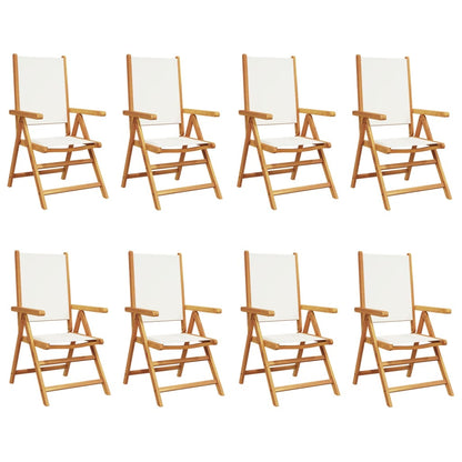 Cream White Fabric & Wood Reclining Garden Chairs, Set of 8