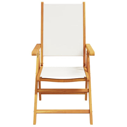 Cream White Fabric & Wood Reclining Garden Chairs, Set of 8