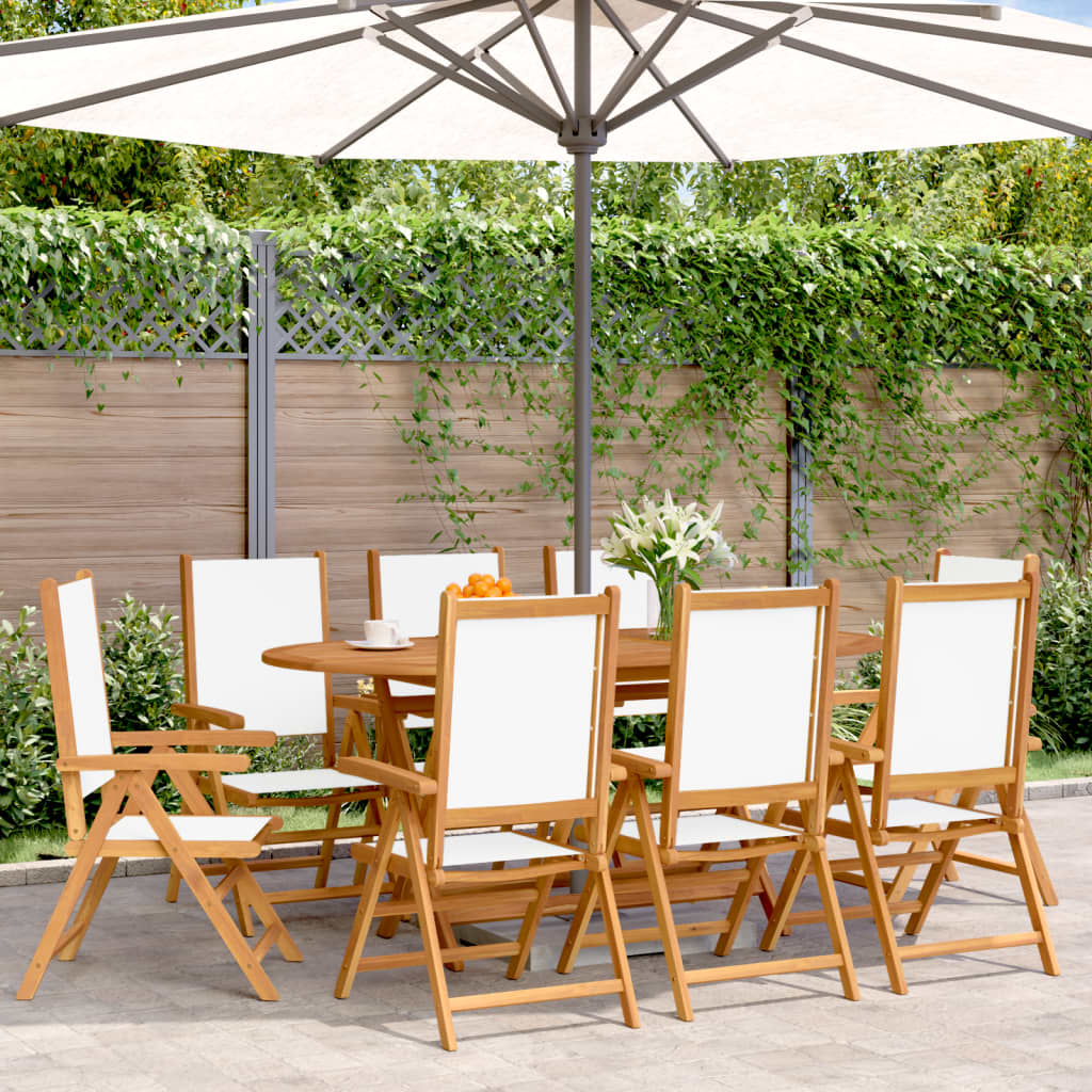 Cream White Fabric & Wood Reclining Garden Chairs, Set of 8