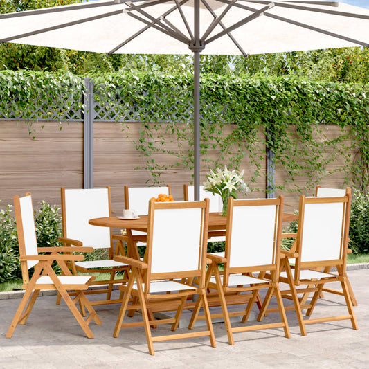 Cream White Fabric & Wood Reclining Garden Chairs, Set of 8