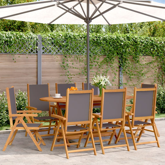 Anthracite Fabric & Wood Reclining Garden Chairs, Set of 8