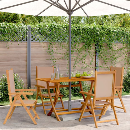 Taupe Fabric & Solid Wood Reclining Garden Chairs - Set of 4