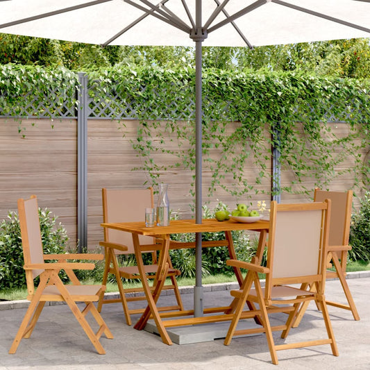 Taupe Fabric & Solid Wood Reclining Garden Chairs - Set of 4