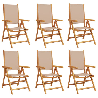 Taupe Fabric & Wood Reclining Garden Chairs Set of 6