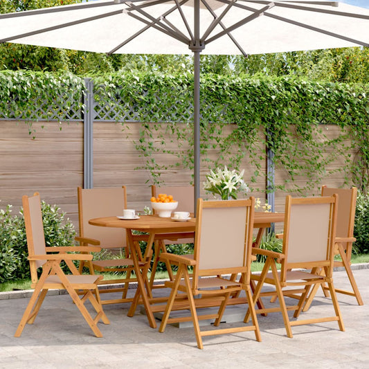 Taupe Fabric & Wood Reclining Garden Chairs Set of 6