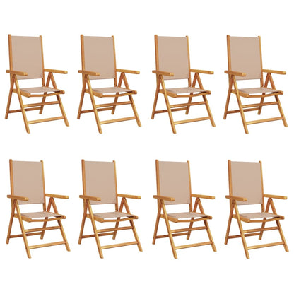 8-Piece Taupe Reclining Garden Chairs | Fabric & Solid Wood