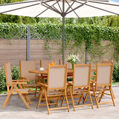 8-Piece Taupe Reclining Garden Chairs | Fabric & Solid Wood