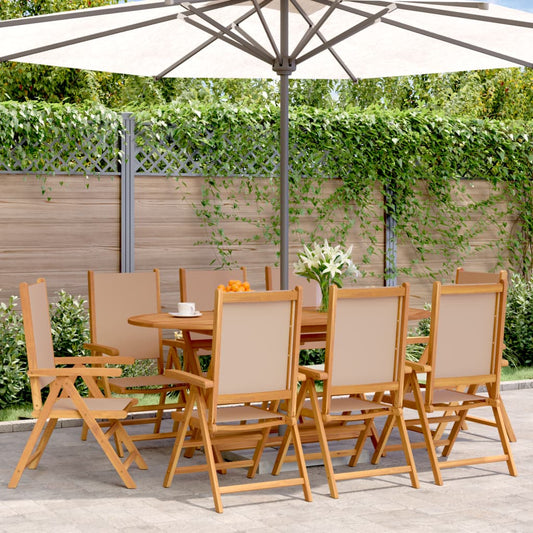 8-Piece Taupe Reclining Garden Chairs | Fabric & Solid Wood