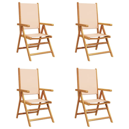 Beige Fabric & Wood Reclining Garden Chairs, Set of 4