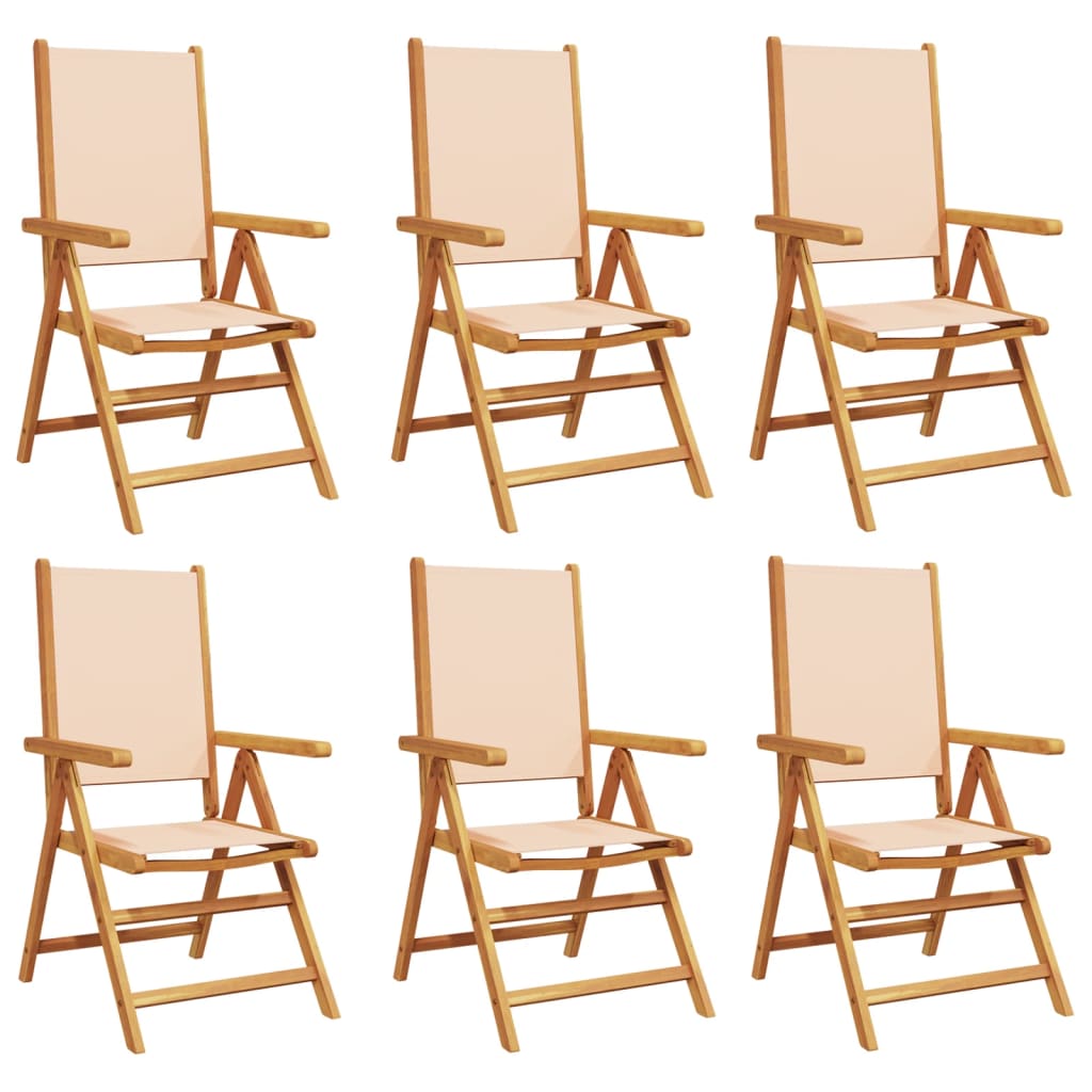 6 Beige Reclining Garden Chairs - Fabric & Solid Wood
