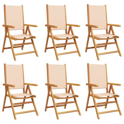 6 Beige Reclining Garden Chairs - Fabric & Solid Wood