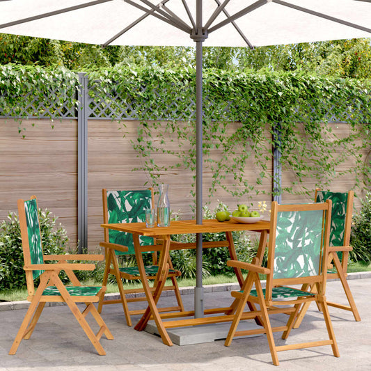 Green Reclining Garden Chairs Set of 4 - Fabric & Solid Wood
