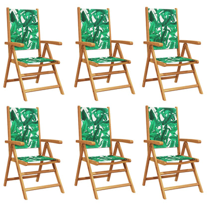 6 Green Fabric & Wood Reclining Garden Chairs Set