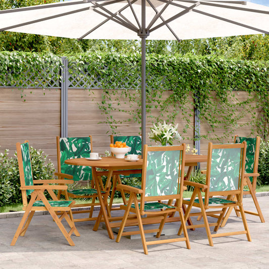 6 Green Fabric & Wood Reclining Garden Chairs Set