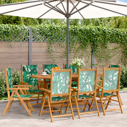 8 Green Fabric & Wood Reclining Garden Chairs - Stylish & Durable