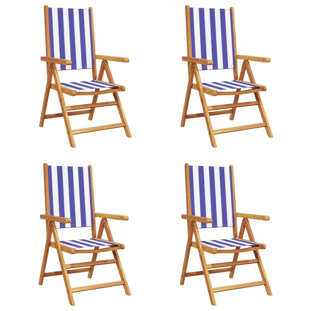 4-Piece Blue & White Reclining Garden Chairs - Fabric & Wood