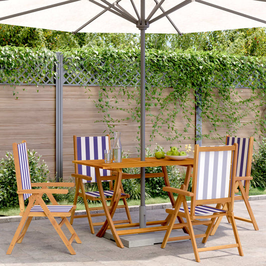 4-Piece Blue & White Reclining Garden Chairs - Fabric & Wood