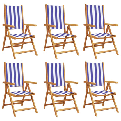 6-Piece Blue & White Reclining Garden Chairs - Fabric & Wood