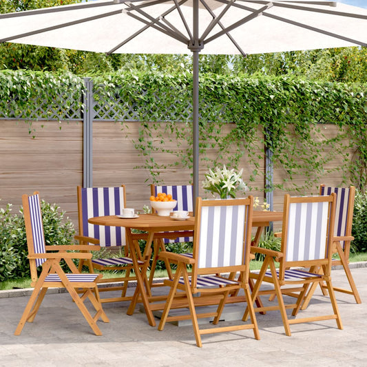 6-Piece Blue & White Reclining Garden Chairs - Fabric & Wood