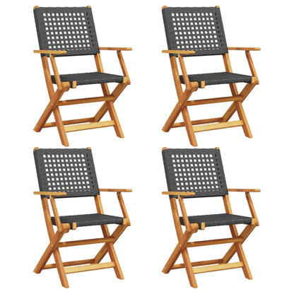 4-Piece Black Poly Rattan & Wood Folding Garden Chairs Set