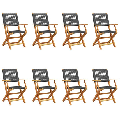 8-Piece Black Poly Rattan & Wood Folding Garden Chairs Set