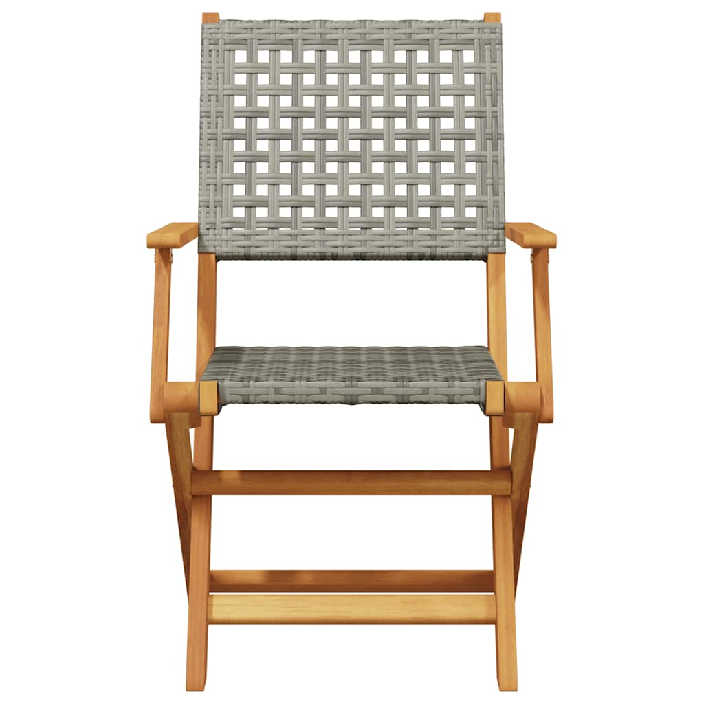 8-Piece Grey Poly Rattan Folding Garden Chairs with Solid Wood