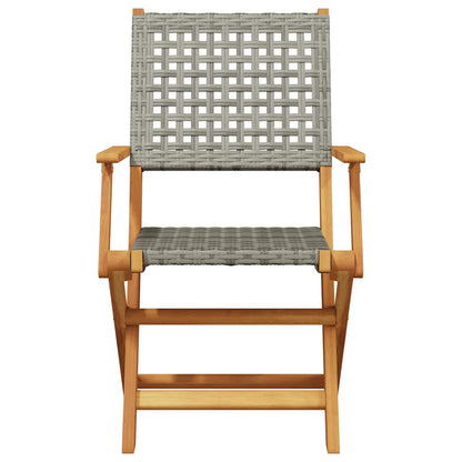 8-Piece Grey Poly Rattan Folding Garden Chairs with Solid Wood