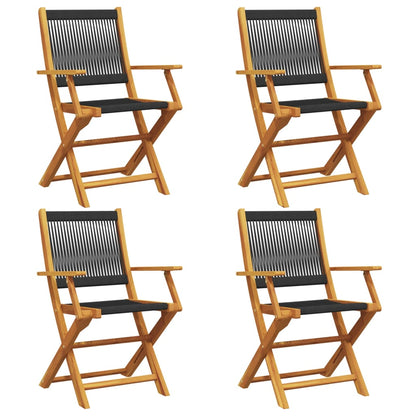 4-Piece Black Acacia Wood Folding Garden Chairs Set