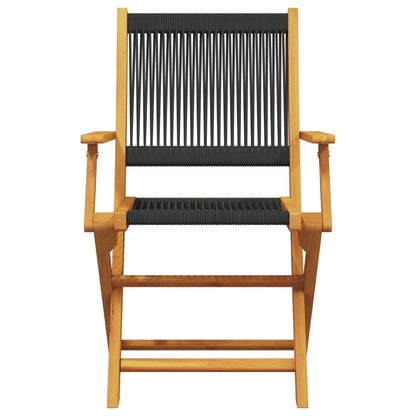 4-Piece Black Acacia Wood Folding Garden Chairs Set