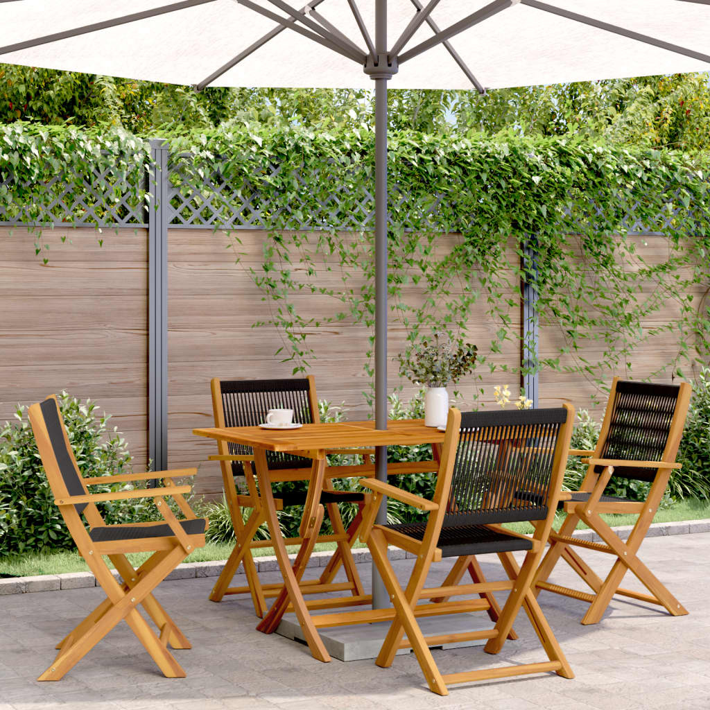 4-Piece Black Acacia Wood Folding Garden Chairs Set