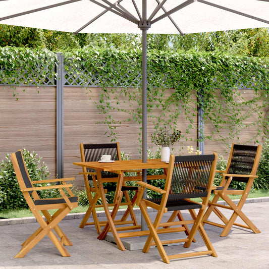 4-Piece Black Acacia Wood Folding Garden Chairs Set