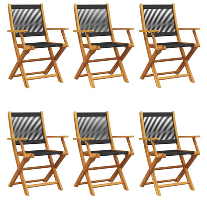 6-Piece Black Acacia Wood Folding Garden Chairs Set