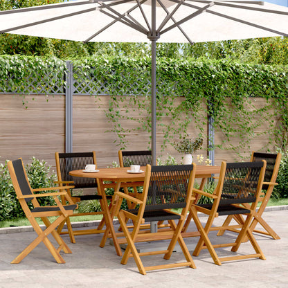 6-Piece Black Acacia Wood Folding Garden Chairs Set