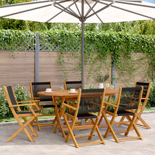 6-Piece Black Acacia Wood Folding Garden Chairs Set