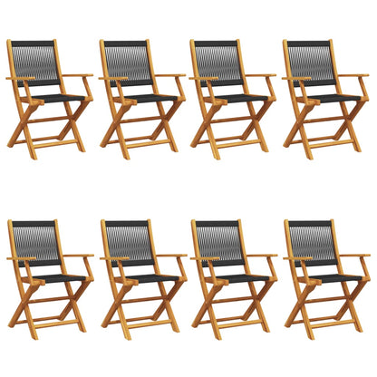 8-Piece Black Acacia Wood Folding Garden Chairs Set