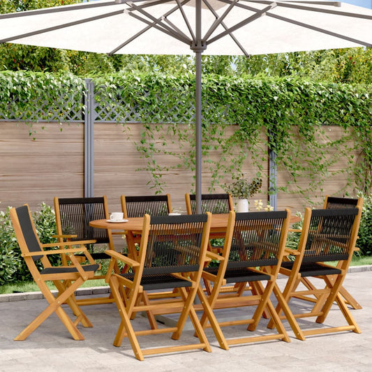 8-Piece Black Acacia Wood Folding Garden Chairs Set