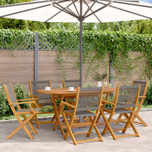 6-Piece Grey Acacia Wood Folding Garden Chairs Set