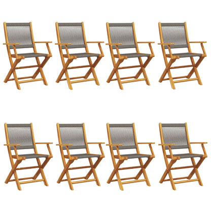 8-Piece Grey Acacia Wood Folding Garden Chairs Set