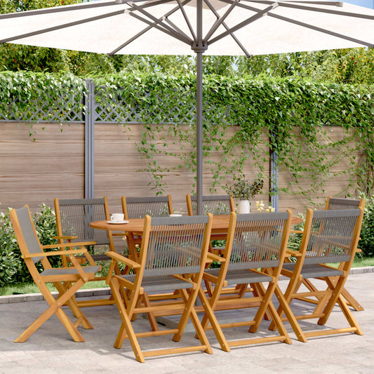 8-Piece Grey Acacia Wood Folding Garden Chairs Set