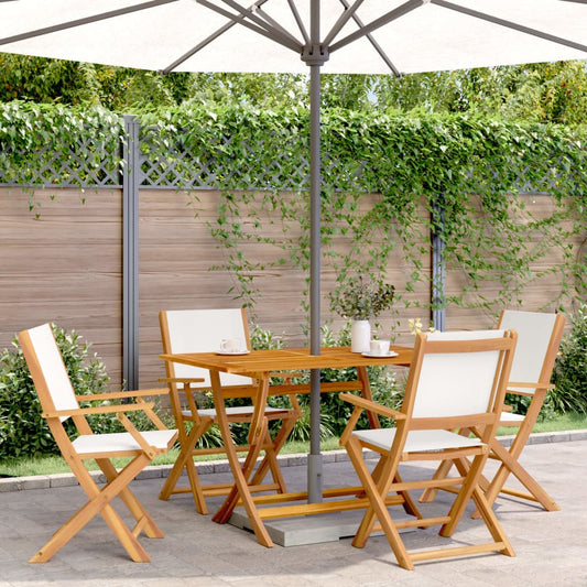4-Piece Cream White Folding Garden Chairs - Fabric & Solid Wood