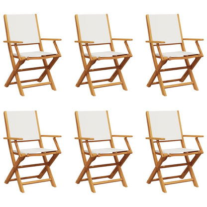 Cream White Folding Garden Chairs Set of 6 - Fabric & Wood Design
