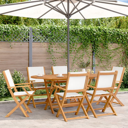 Cream White Folding Garden Chairs Set of 6 - Fabric & Wood Design