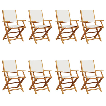 Cream White Folding Garden Chairs Set of 8 - Fabric & Solid Wood