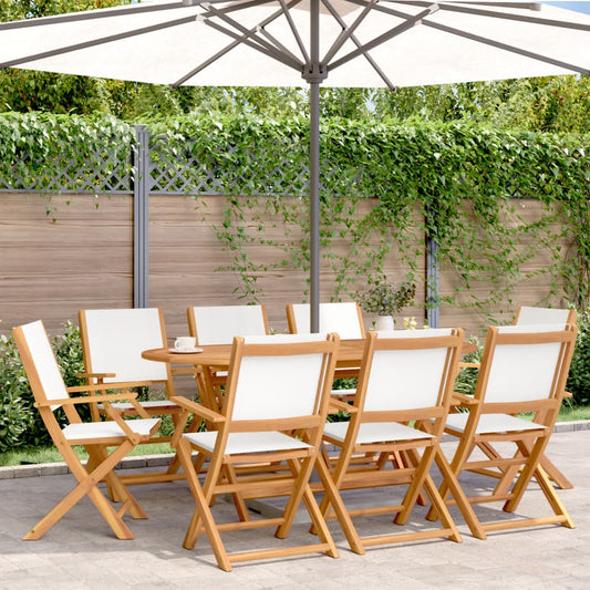 Cream White Folding Garden Chairs Set of 8 - Fabric & Solid Wood